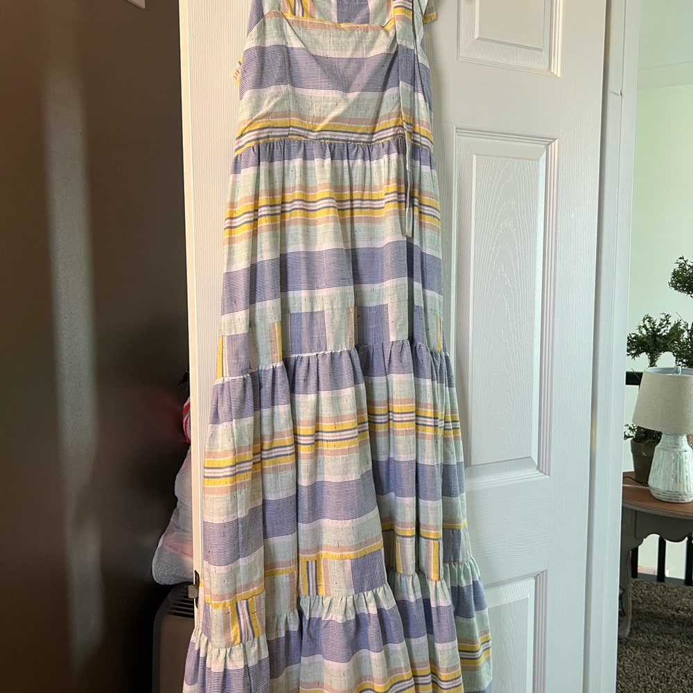 Entro Striped Midi Dress in Purple and Yellow